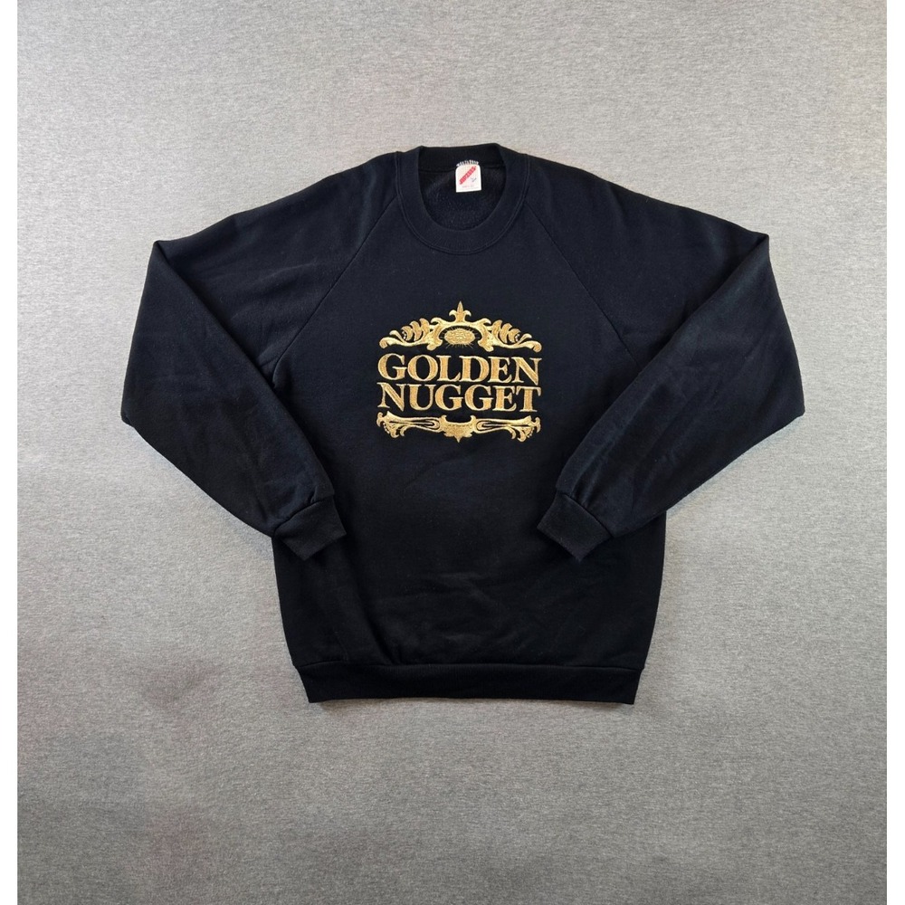 Vtg Golden Nugget Sweatshirt Mens Large Black Embroidered USA Jerzees 80s 90s‎